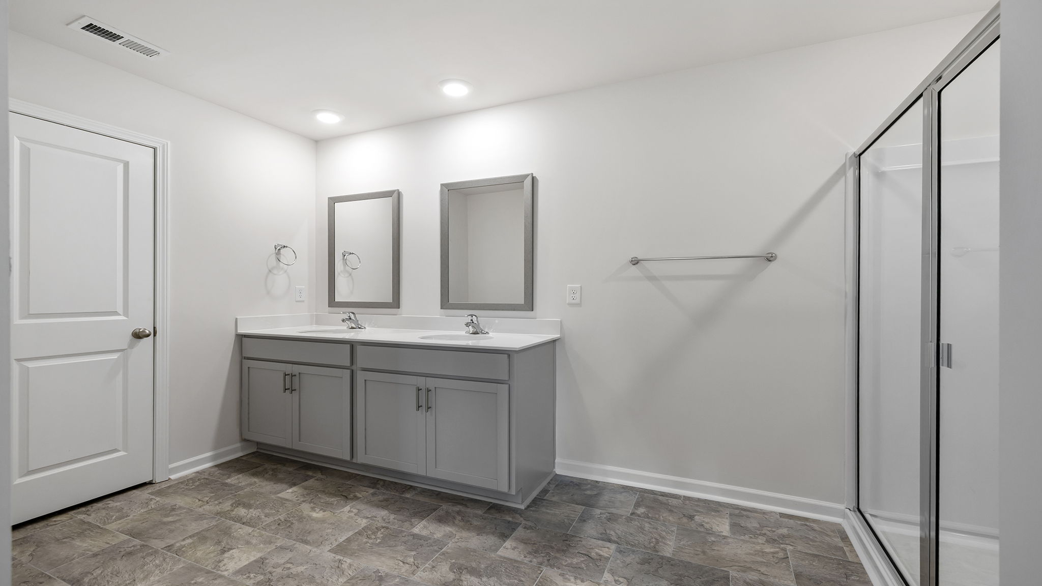 Bathroom with double sink  vanity.