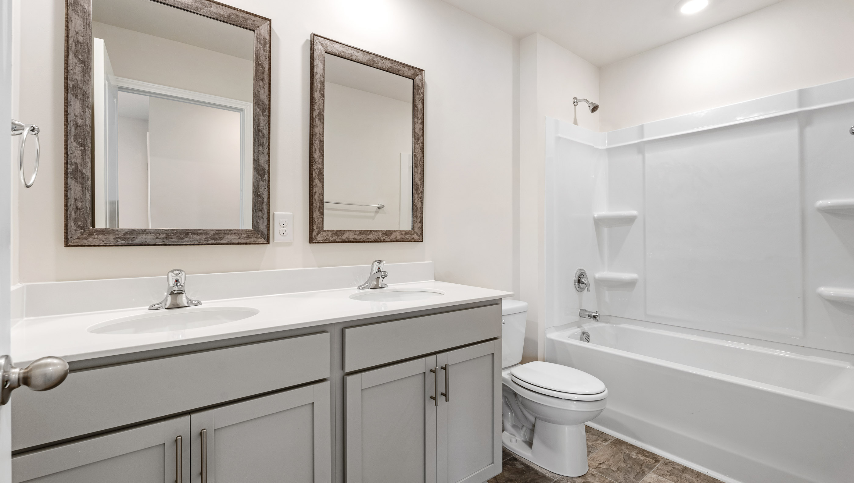 Bathroom with double vanity sink.