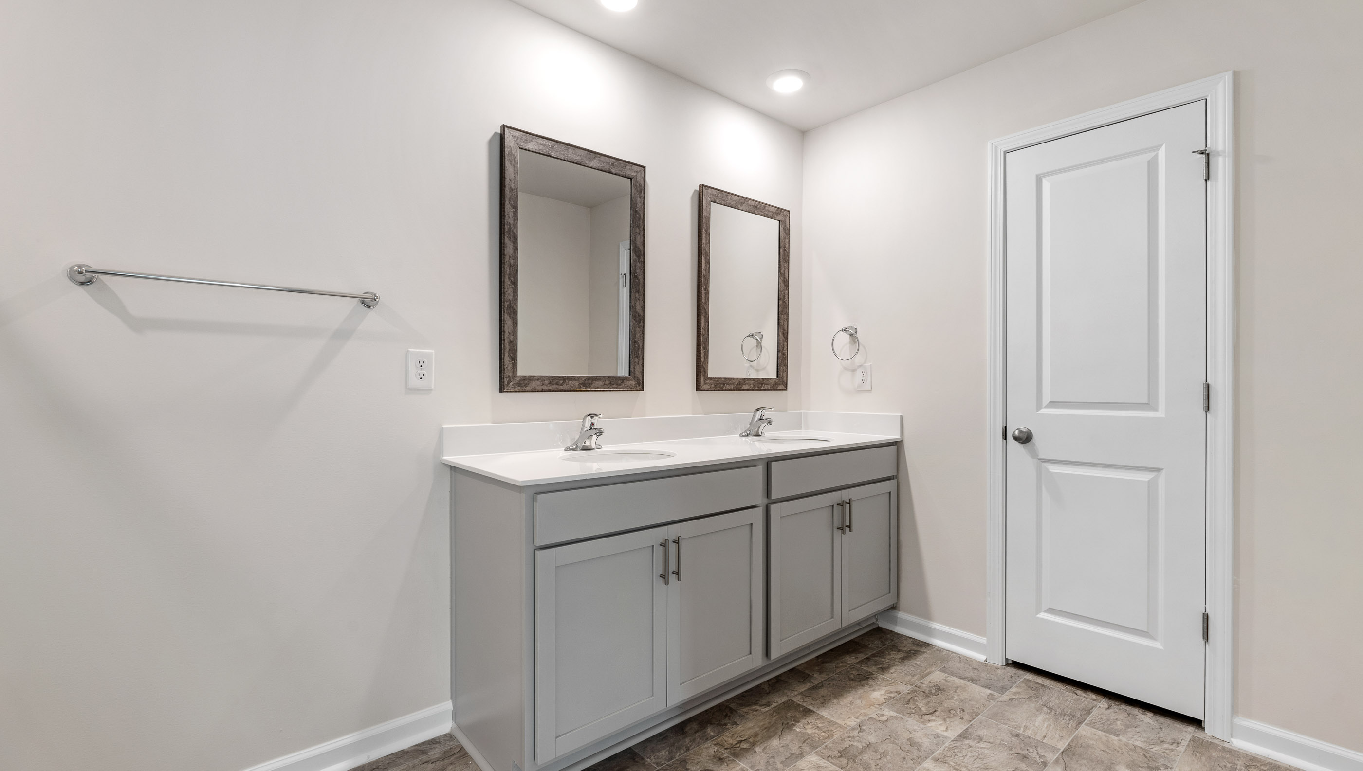 Bathroom with double vanity sink.