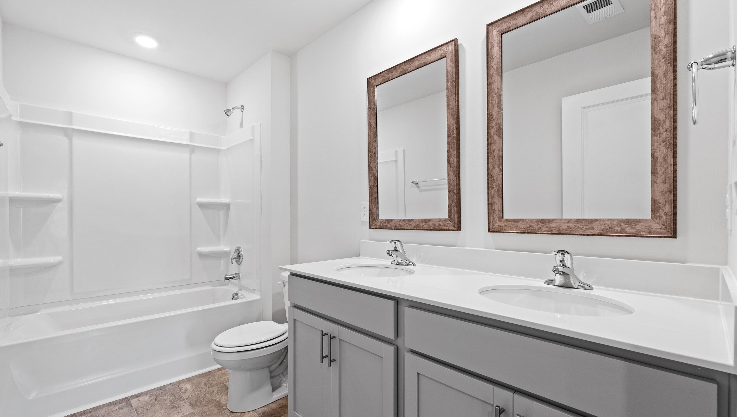 Bathroom with double vanity sink.
