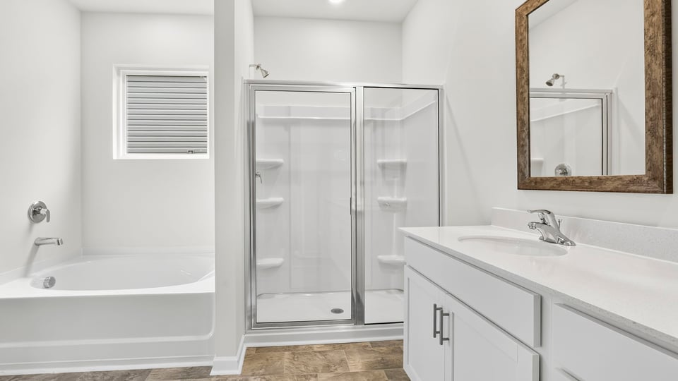 Primary bathroom with glass shower and separate tub