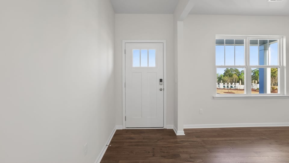 Dining room with windows.