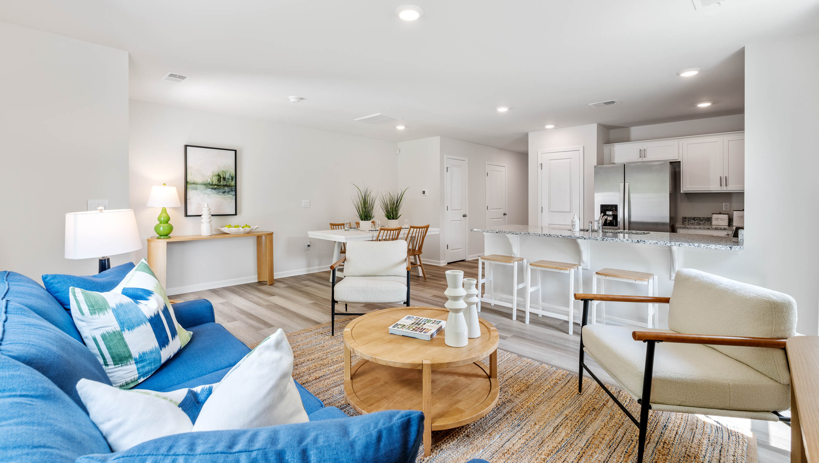 Family room with large windows.