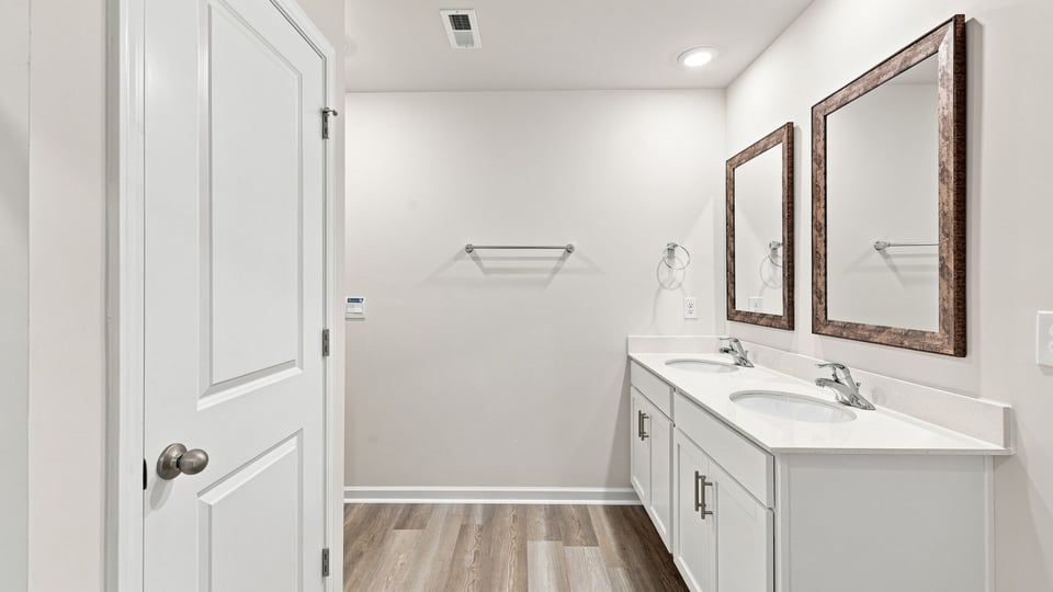 Bathroom with double vanity sink.