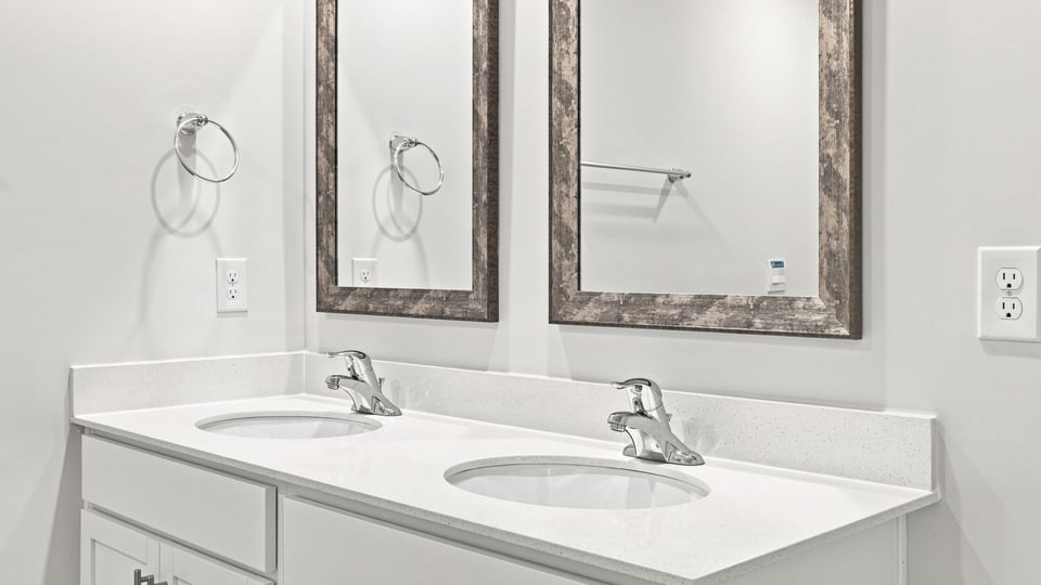 Bathroom with double vanity sink.