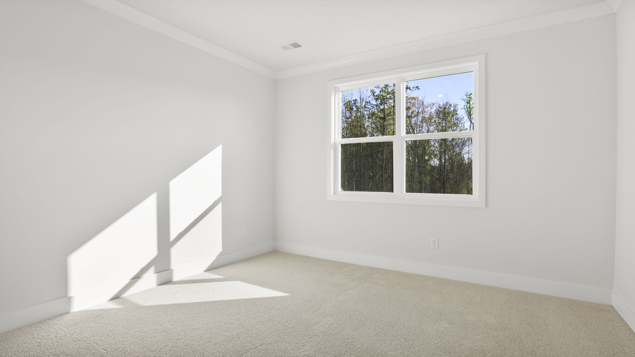 Bedroom with carpet and window.