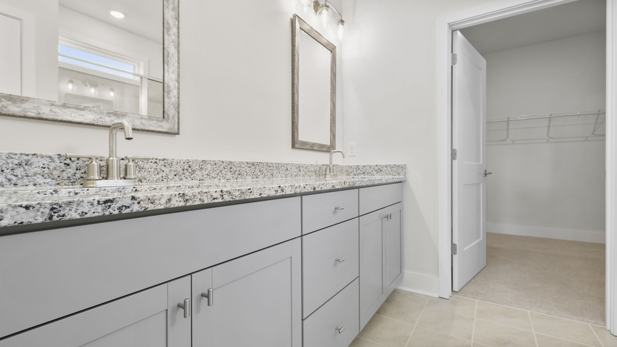 Bathroom with double vanity sink.