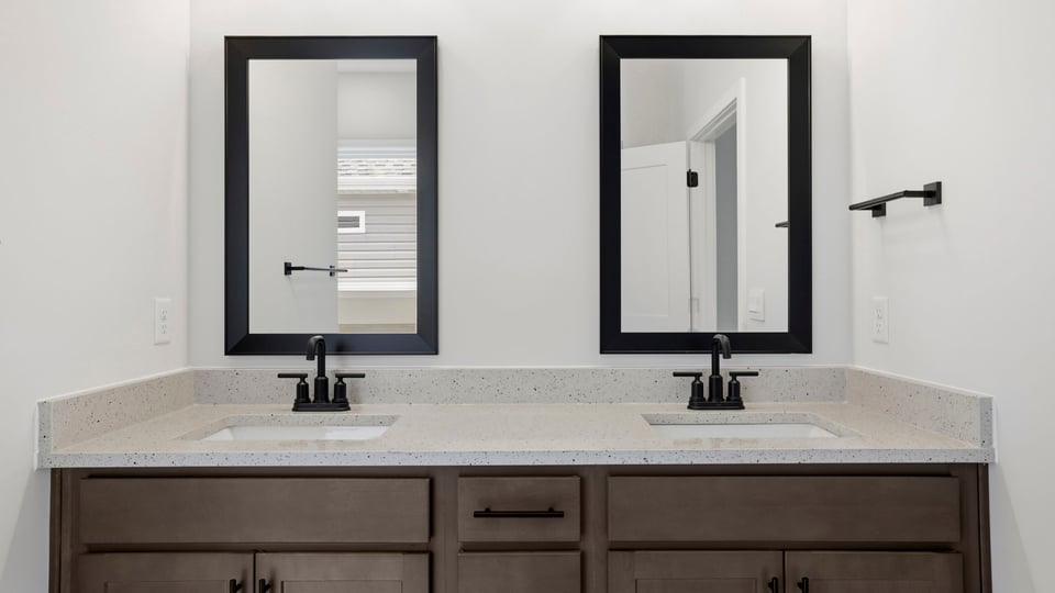 Bathroom with double vanity sink.