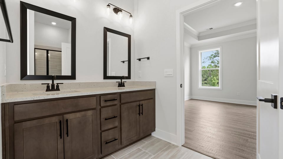 Bathroom with double vanity sink.