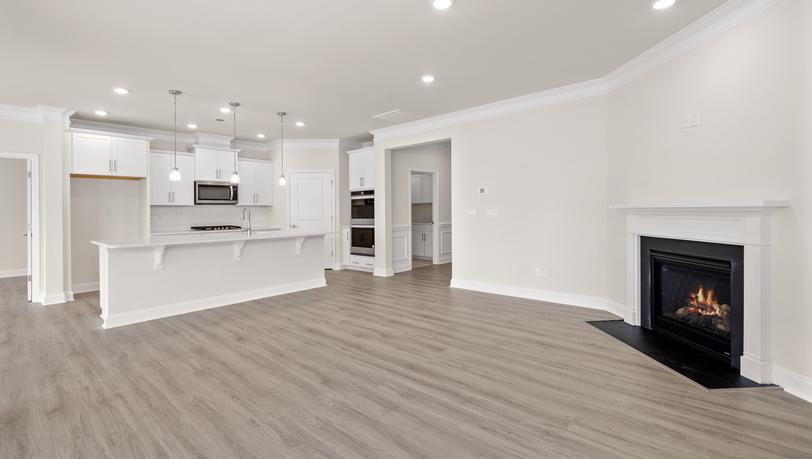 Living room with fireplace.