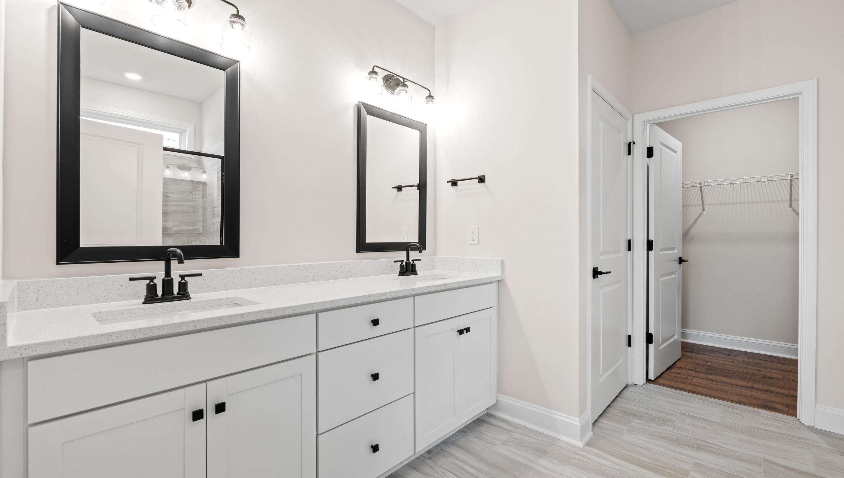 Bathroom with double vanity sink.