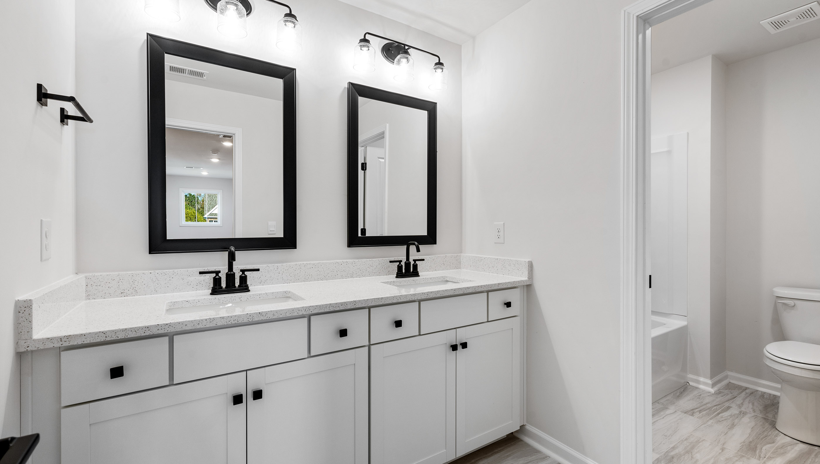 Bathroom with double sink bathroom.