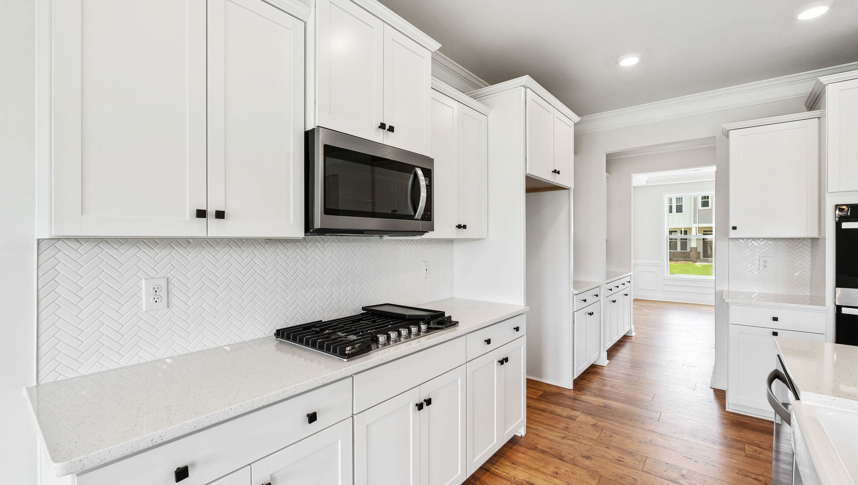 Kitchen with granite countertops.