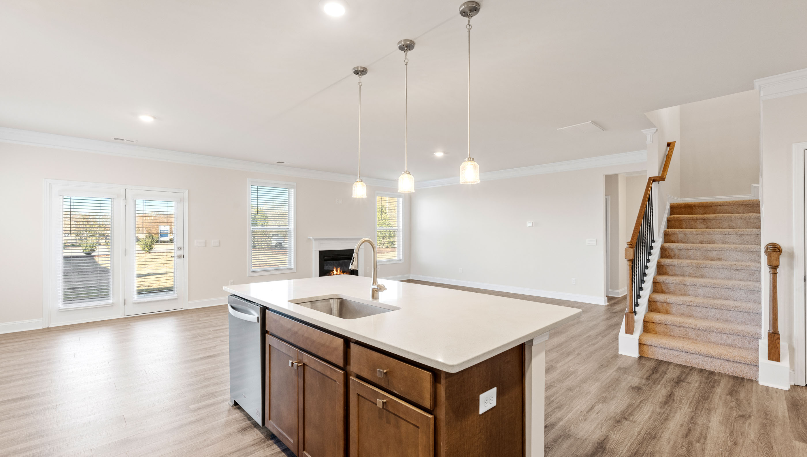 View from kitchen of open floor plan.