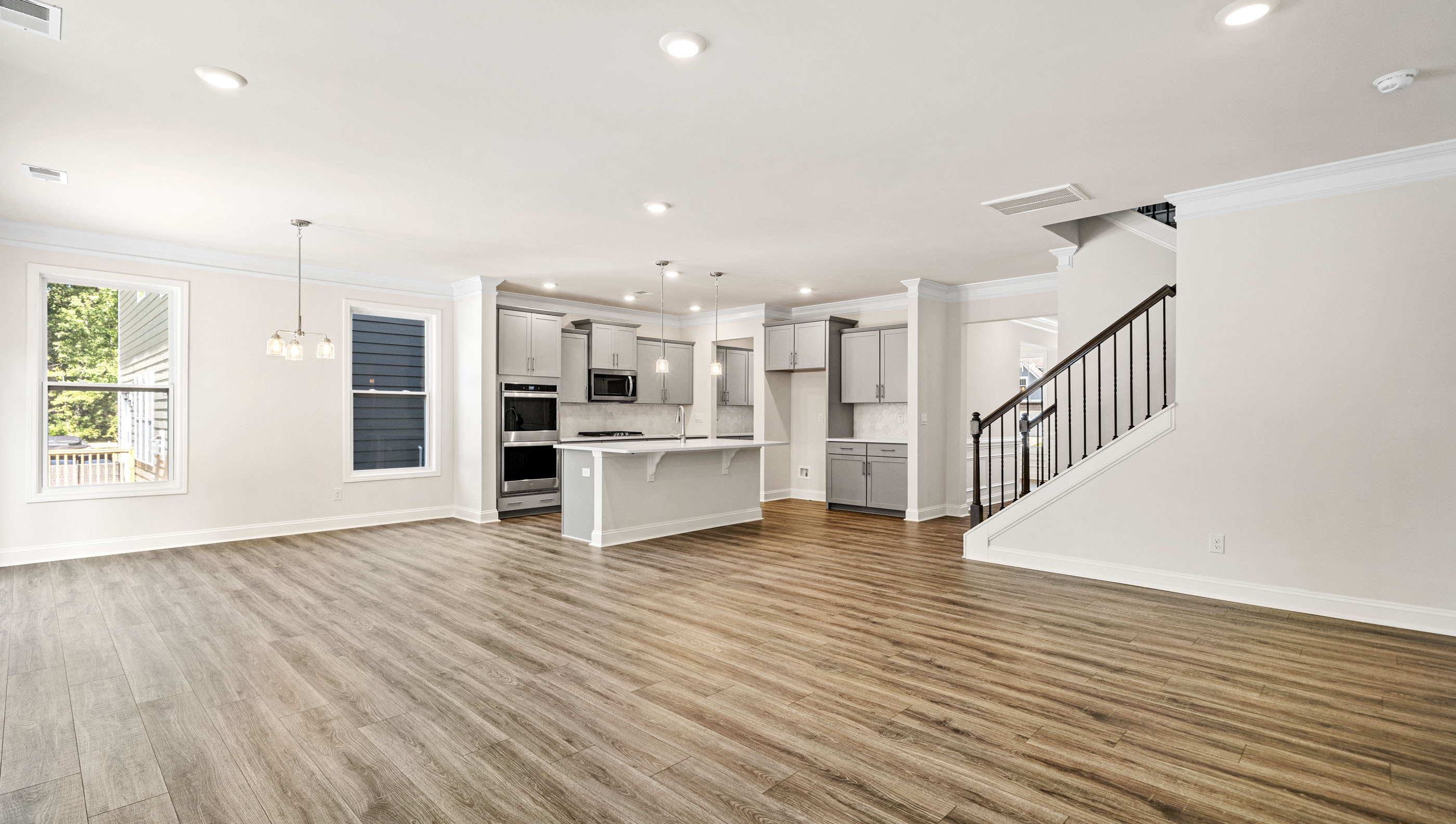 Family room with windows.