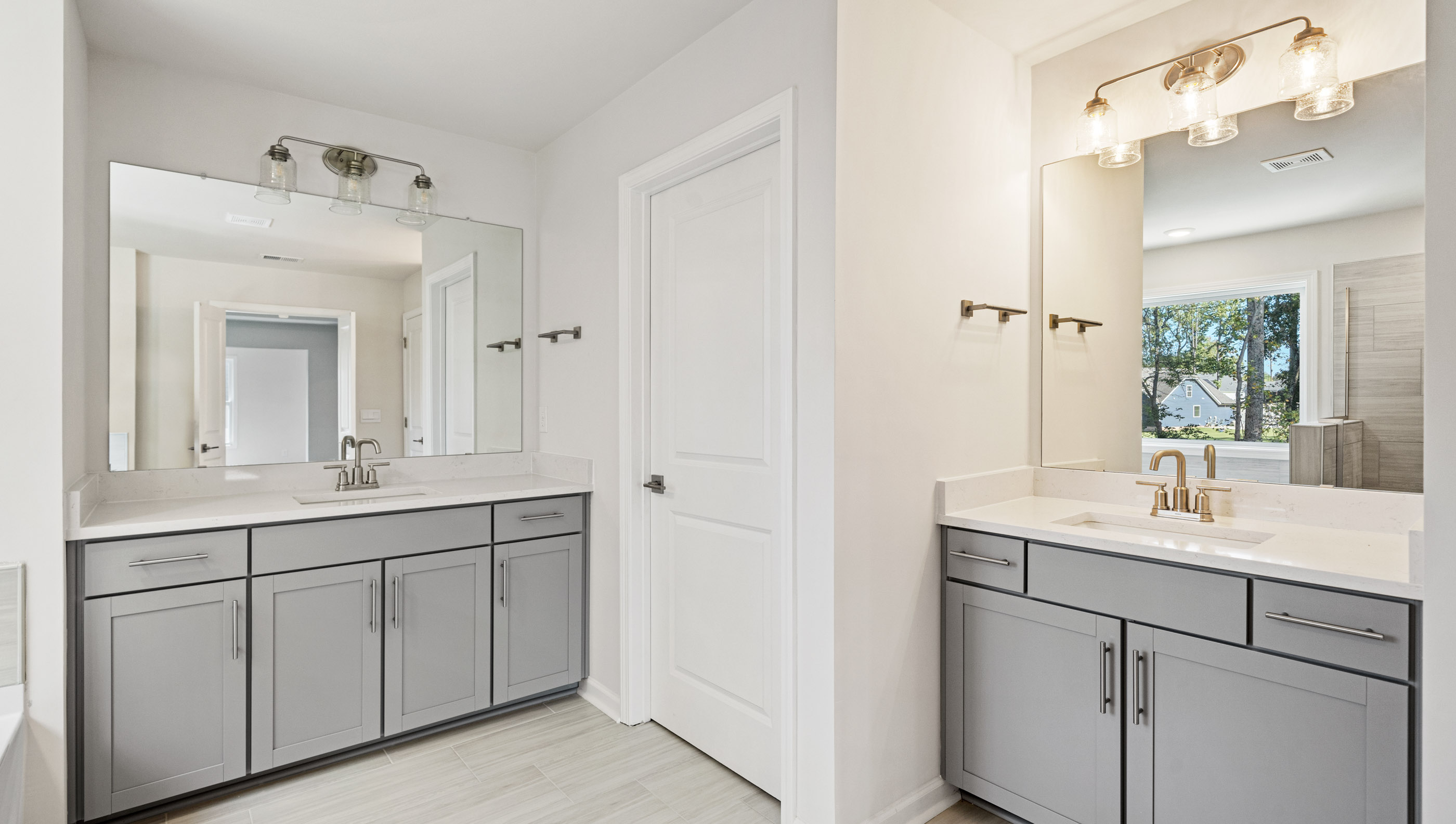 Bathroom with double vanity sink.