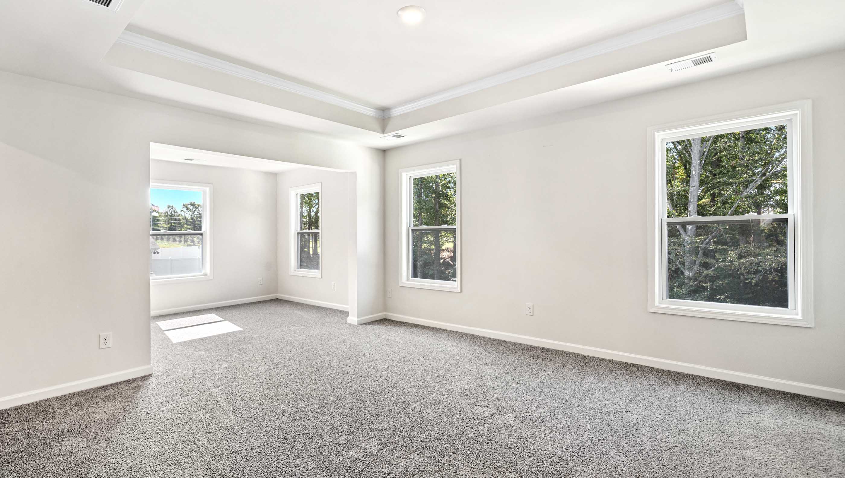 Bedroom with carpet and window.