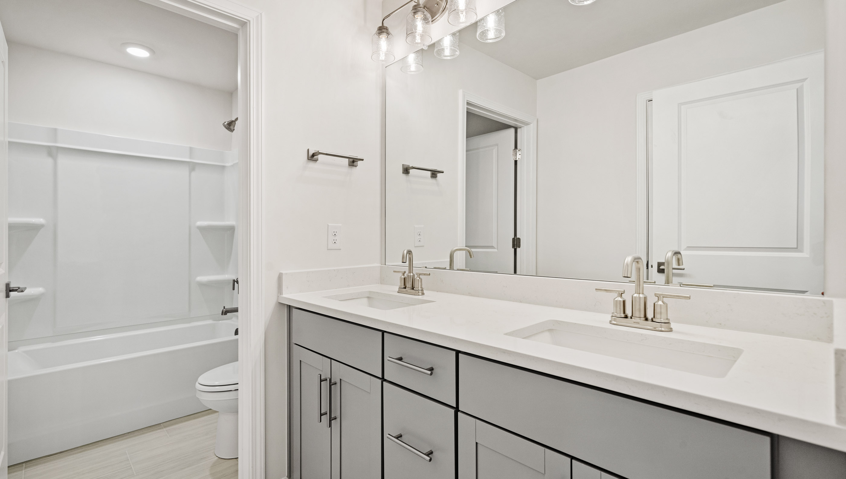 Bathroom with double anity sink.