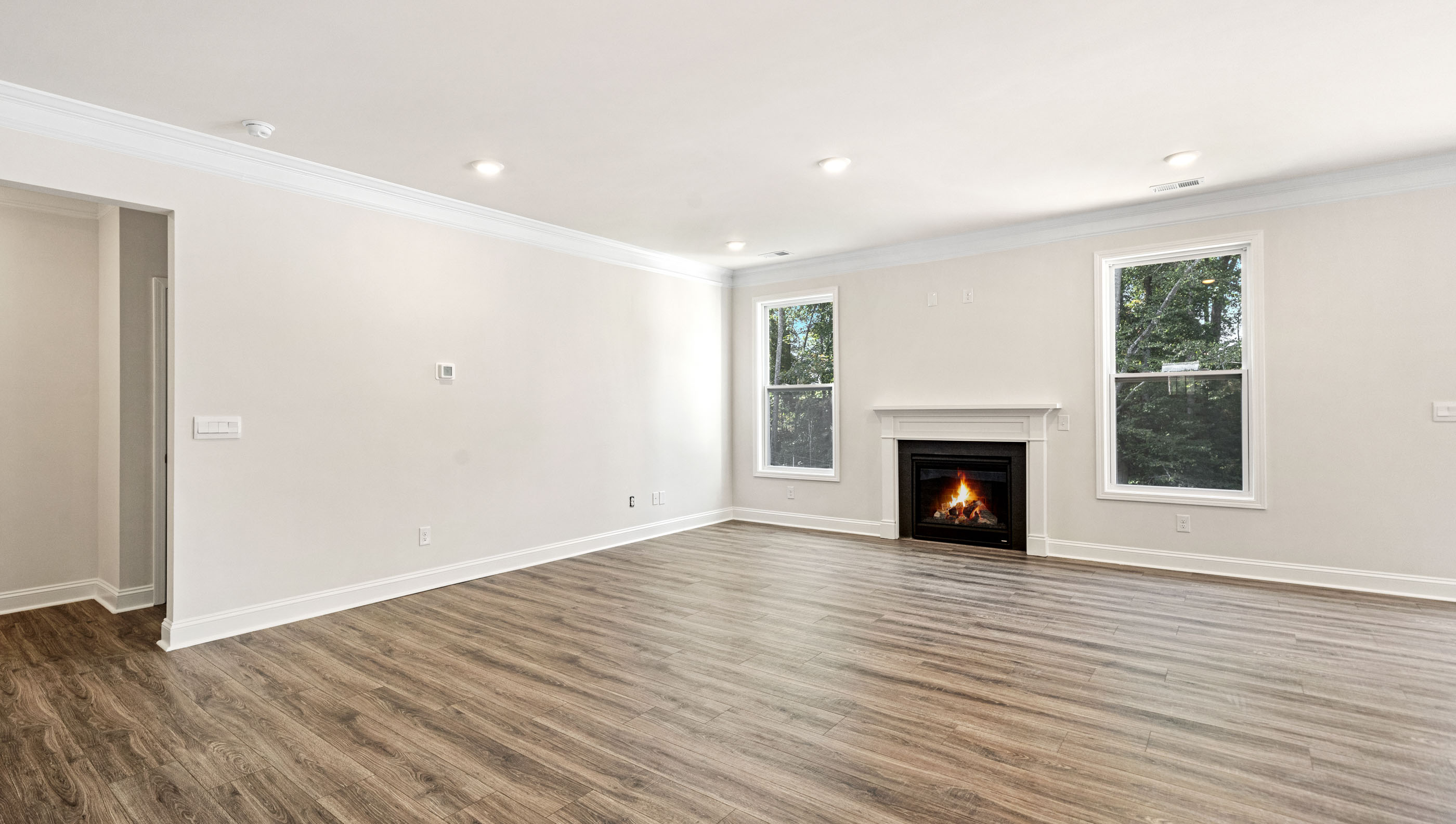 Family room with windows.