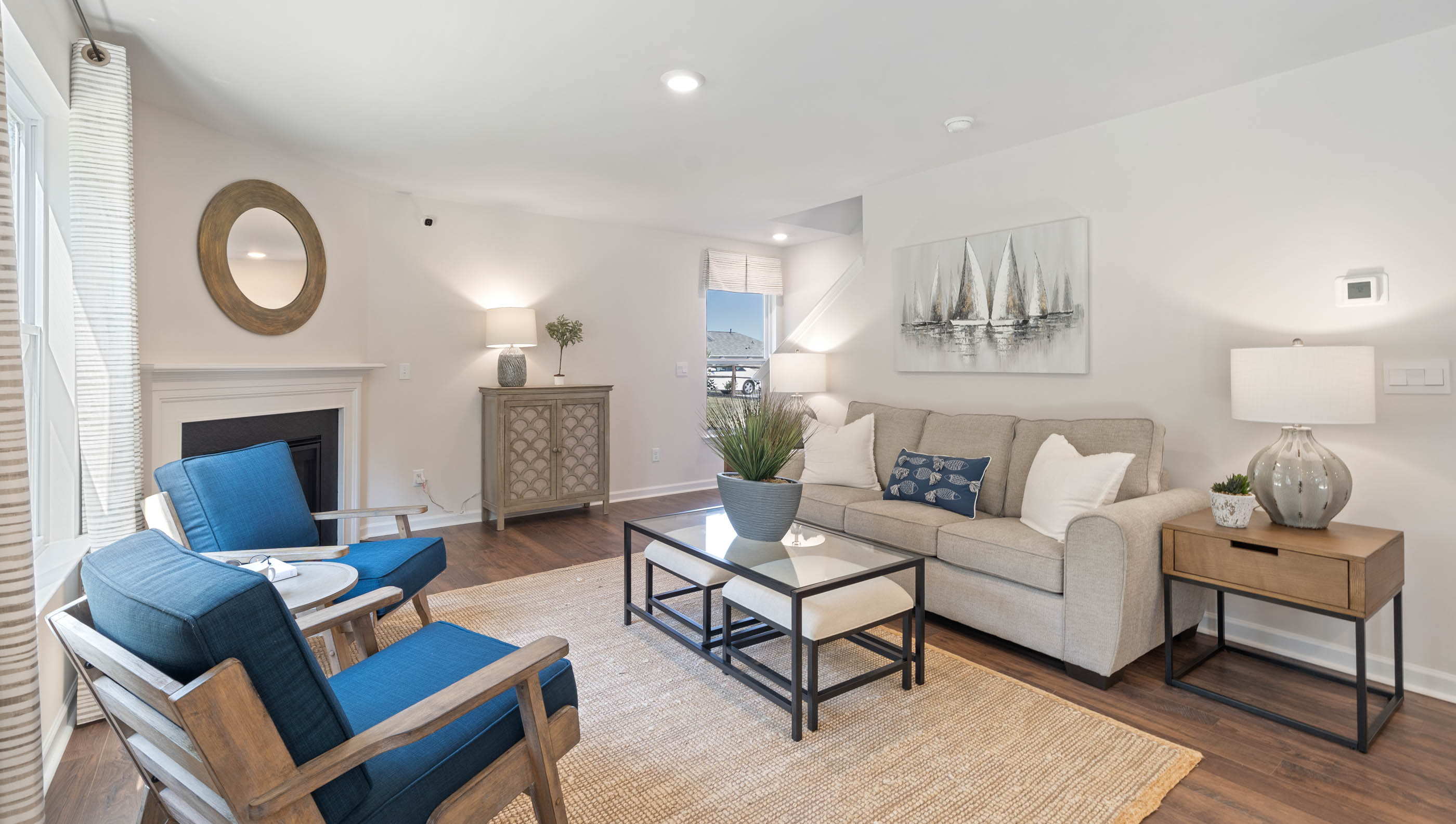 Family room with large windows.