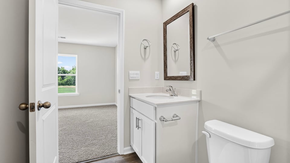 Bathroom with vanity sink.