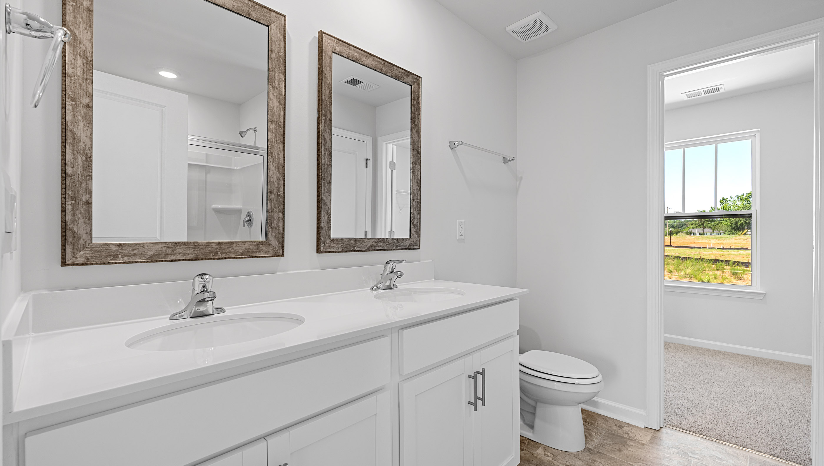 Bathroom with double sink vanity.