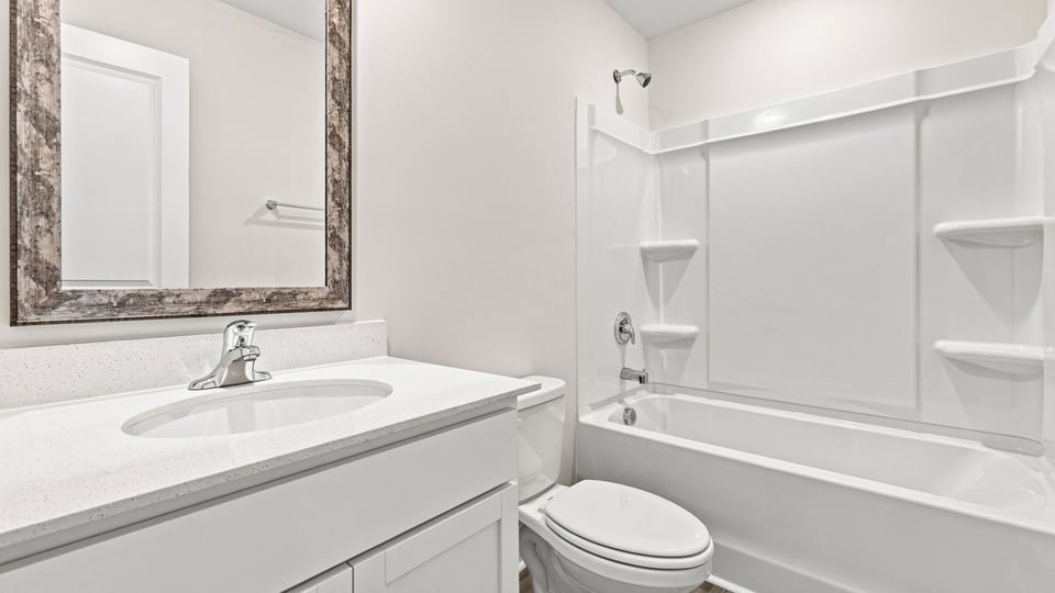 Bathroom with vanity sink.