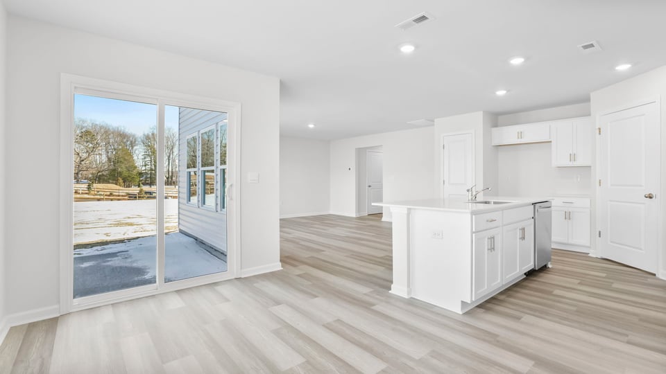 Dining room with sliding door.
