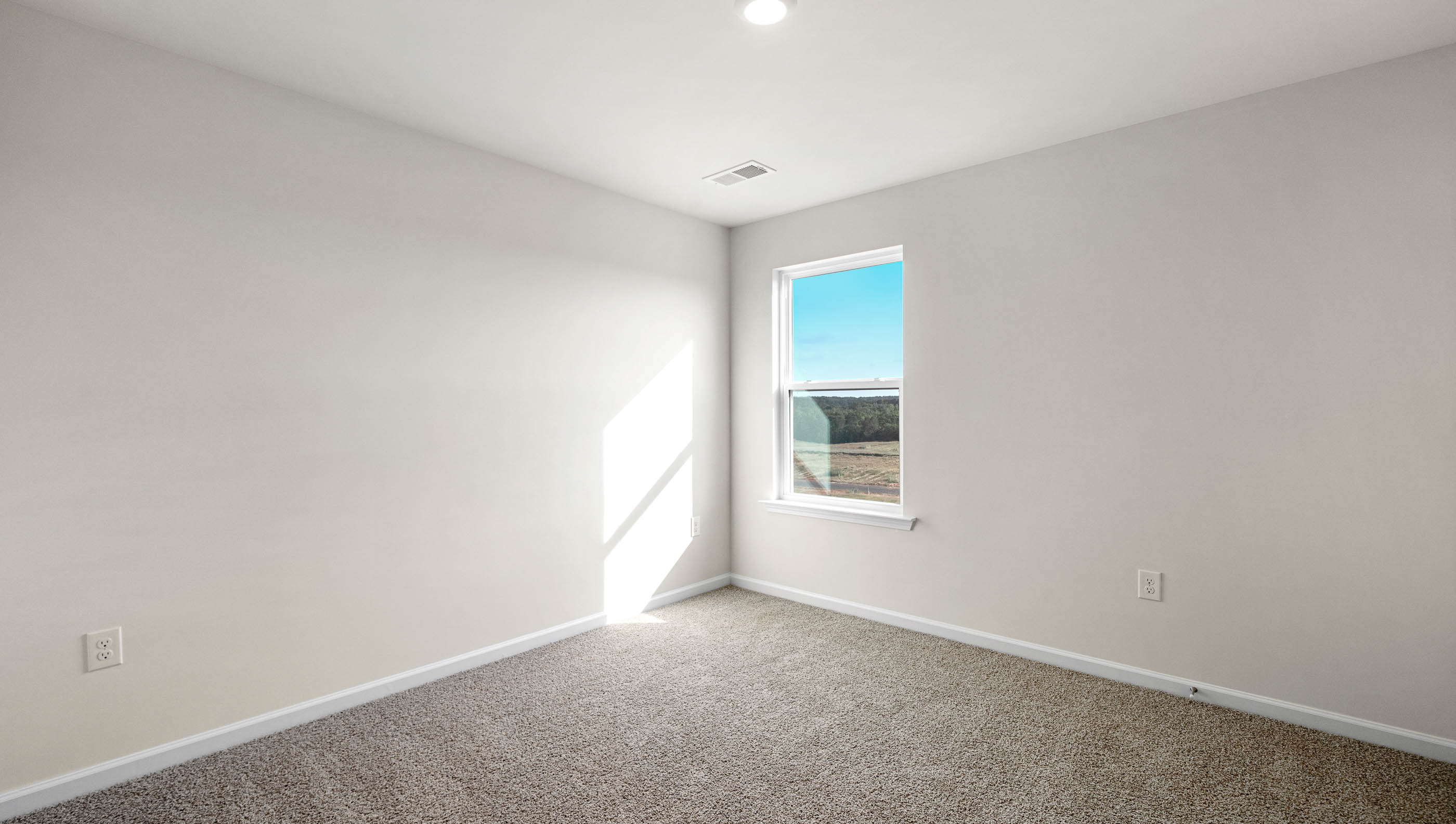 Bedroom with carpet and window.