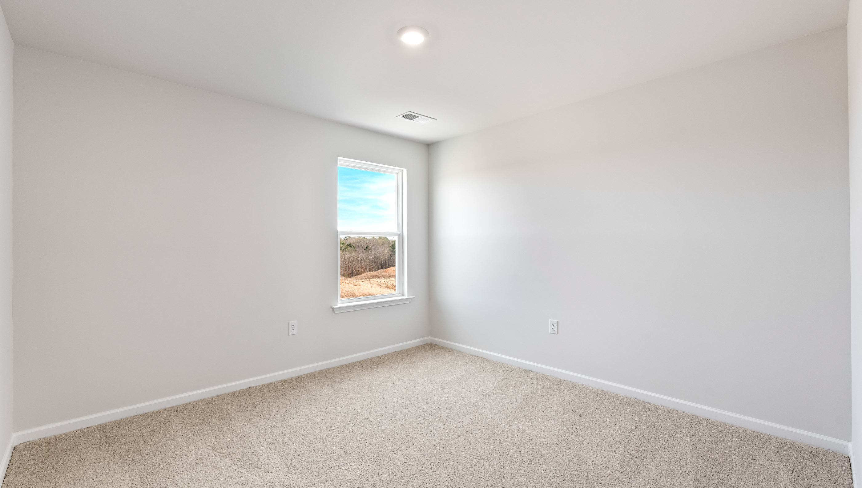 Bedroom with carpet and window.