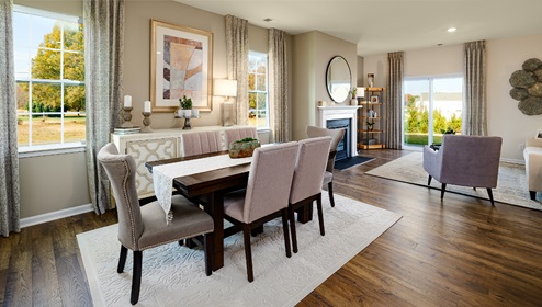 Dining Room in view of family room, two windows alongside