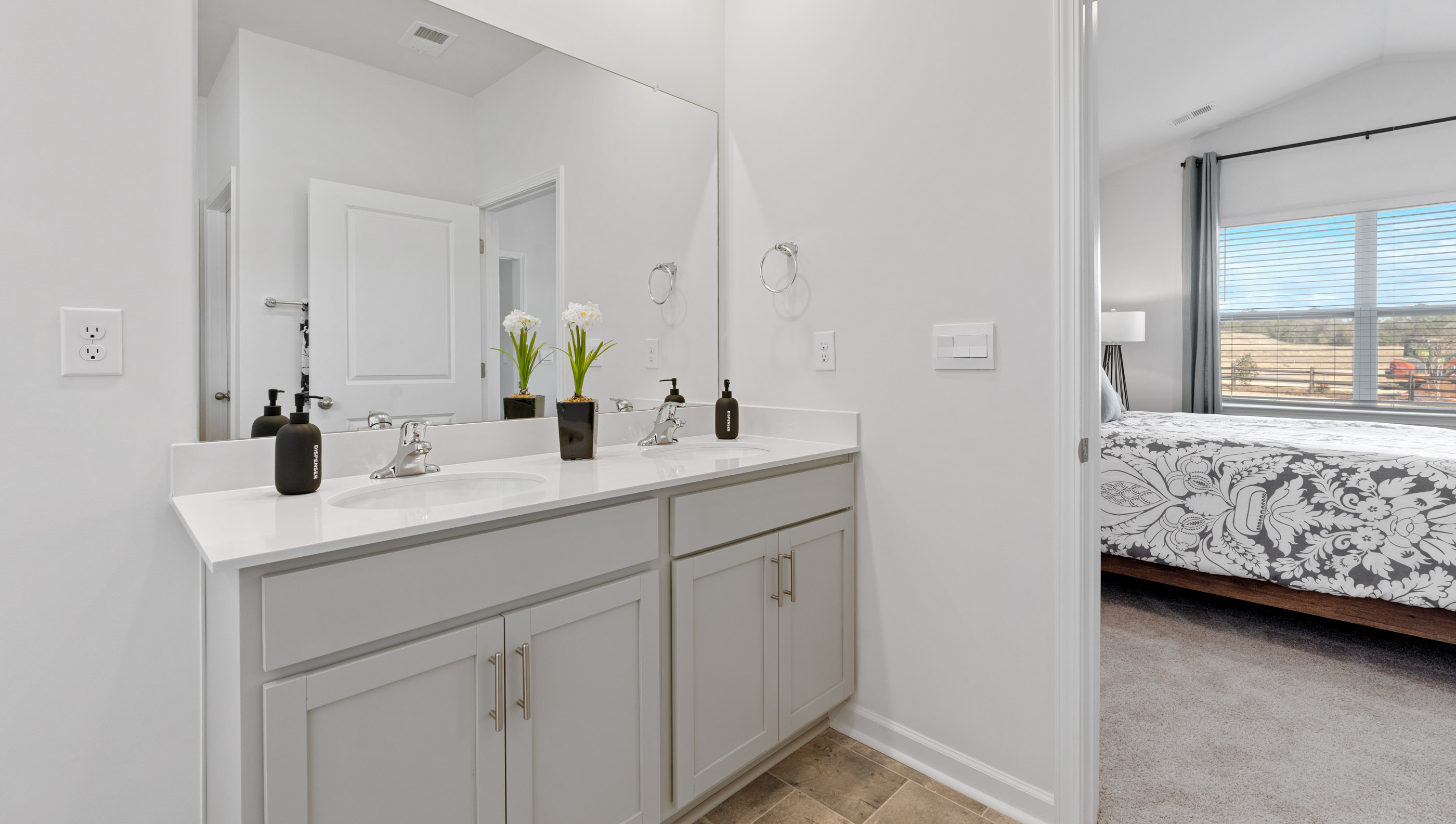 Bathroom with double vanity sink.