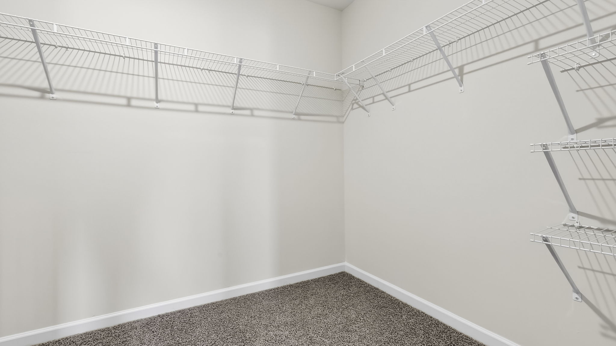 Closet with hanging storage racks.