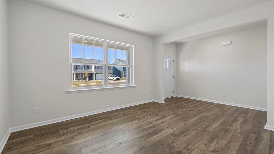 Dining room with windows.