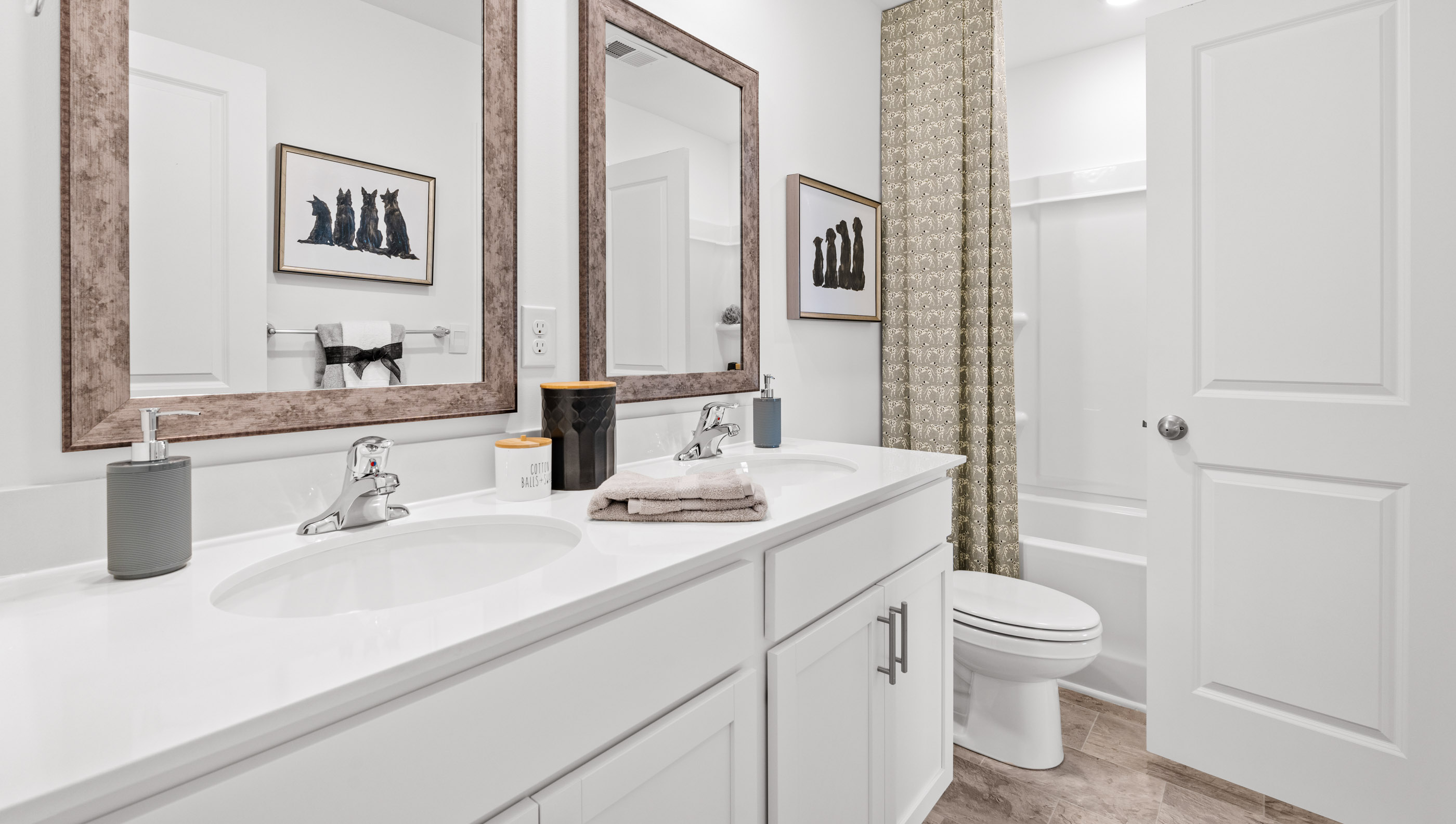 Bathroom with double vanity sink.