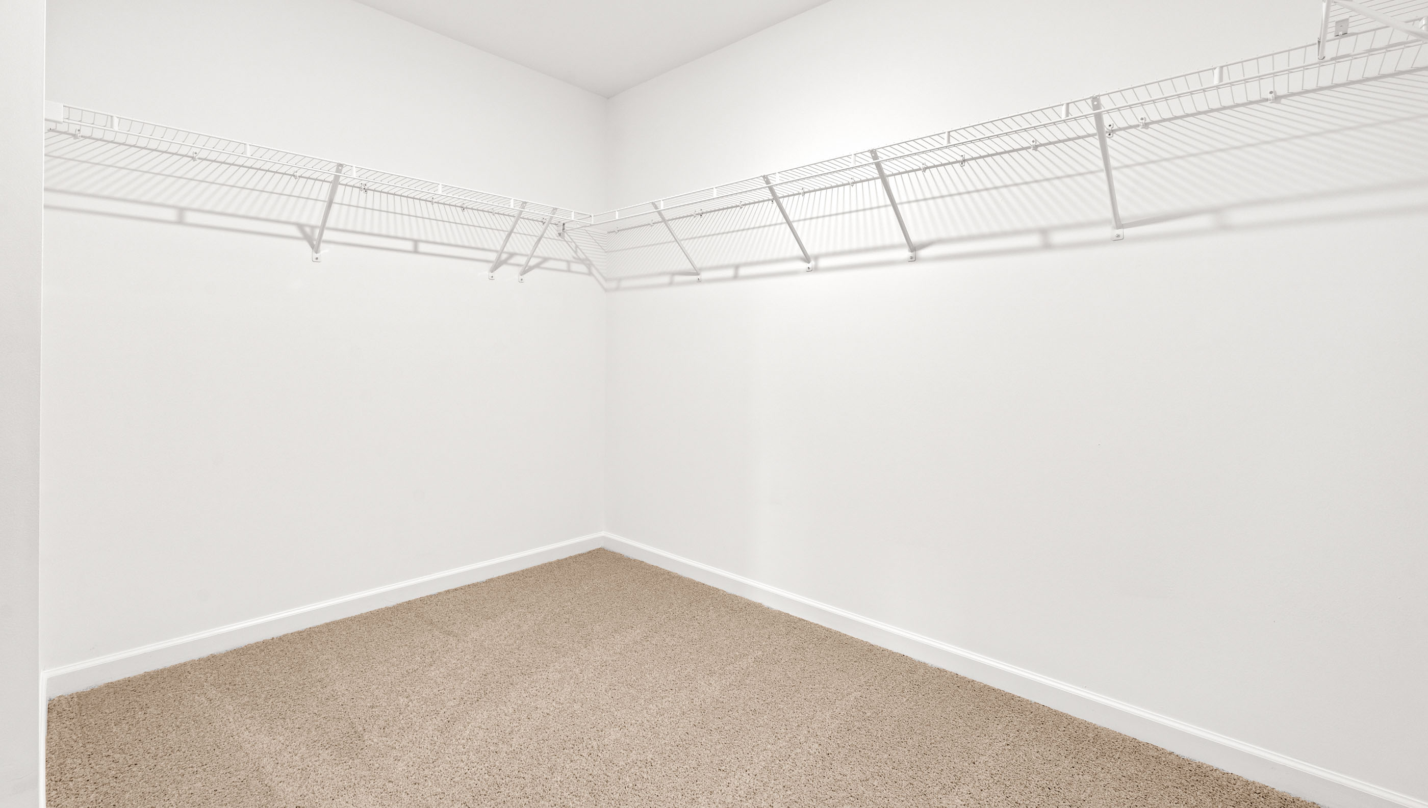 Closet with hanging storage racks.