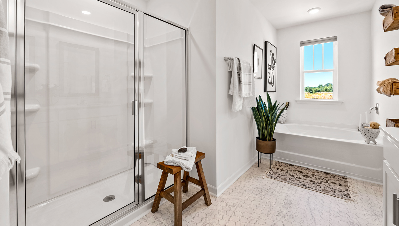 Walk in shower and tub area of home.