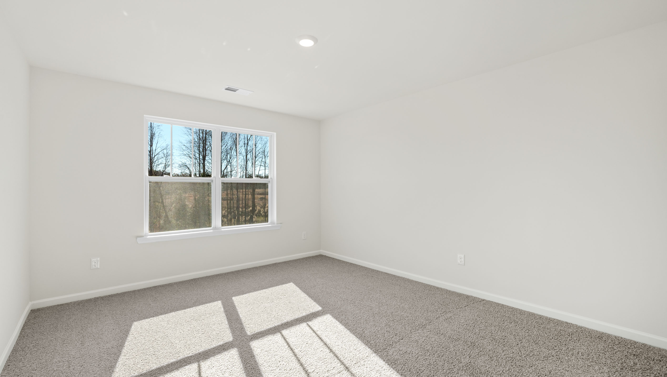 Bedroom with carpet and window.