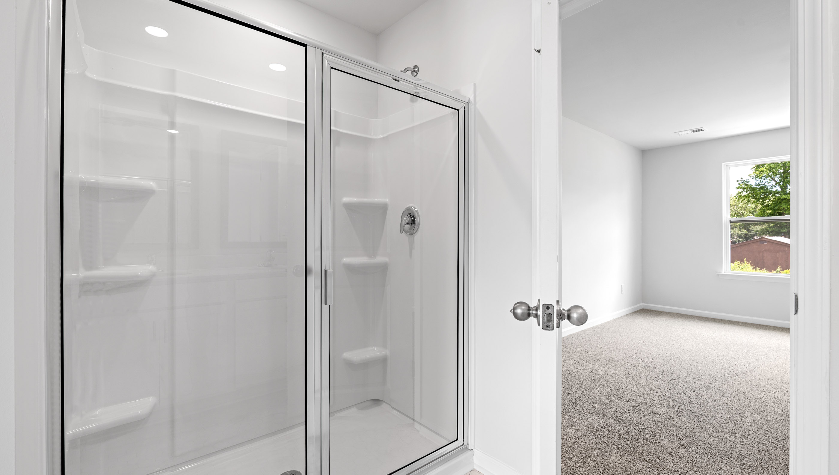 Vanity with walk in shower.