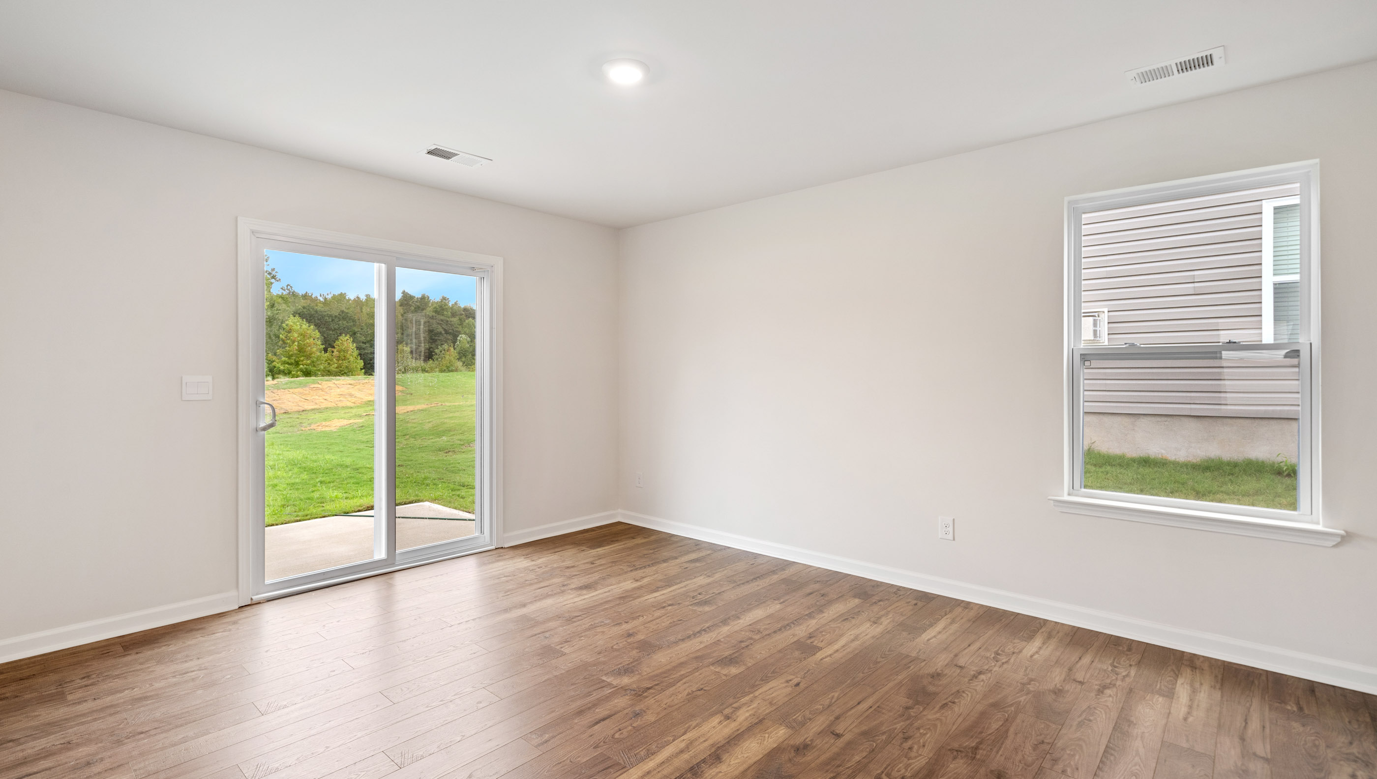 Dining room with sliding doors.