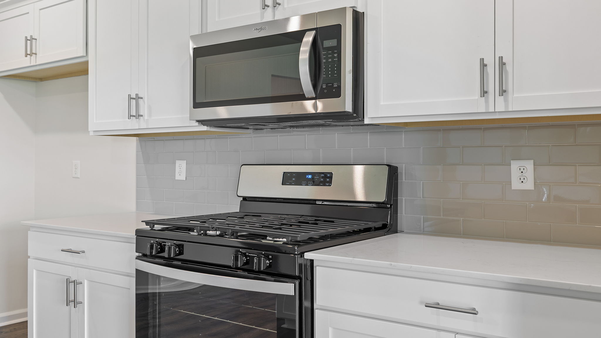 Gas range and microwave.