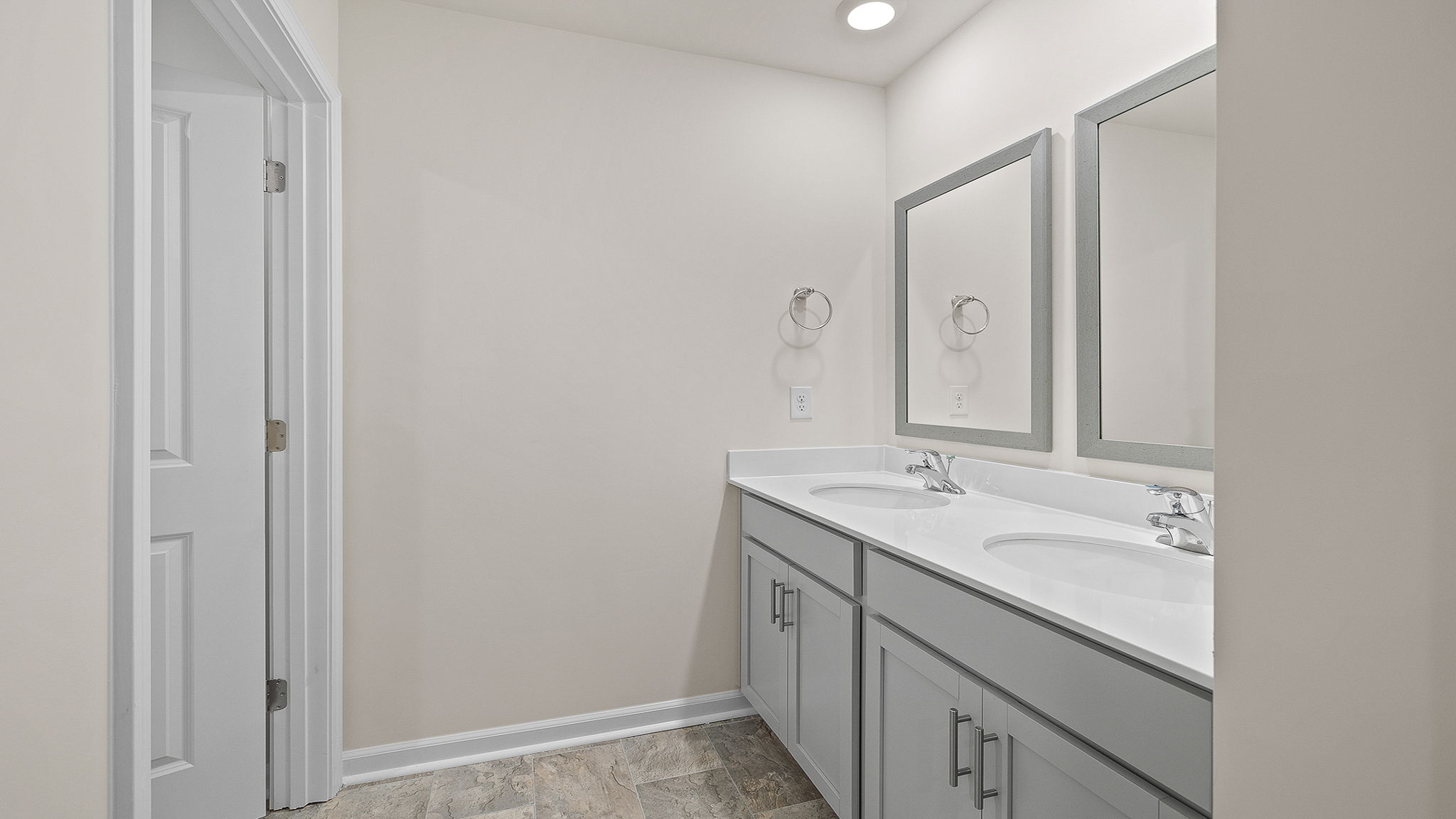 Bathroom with double vanity sink.