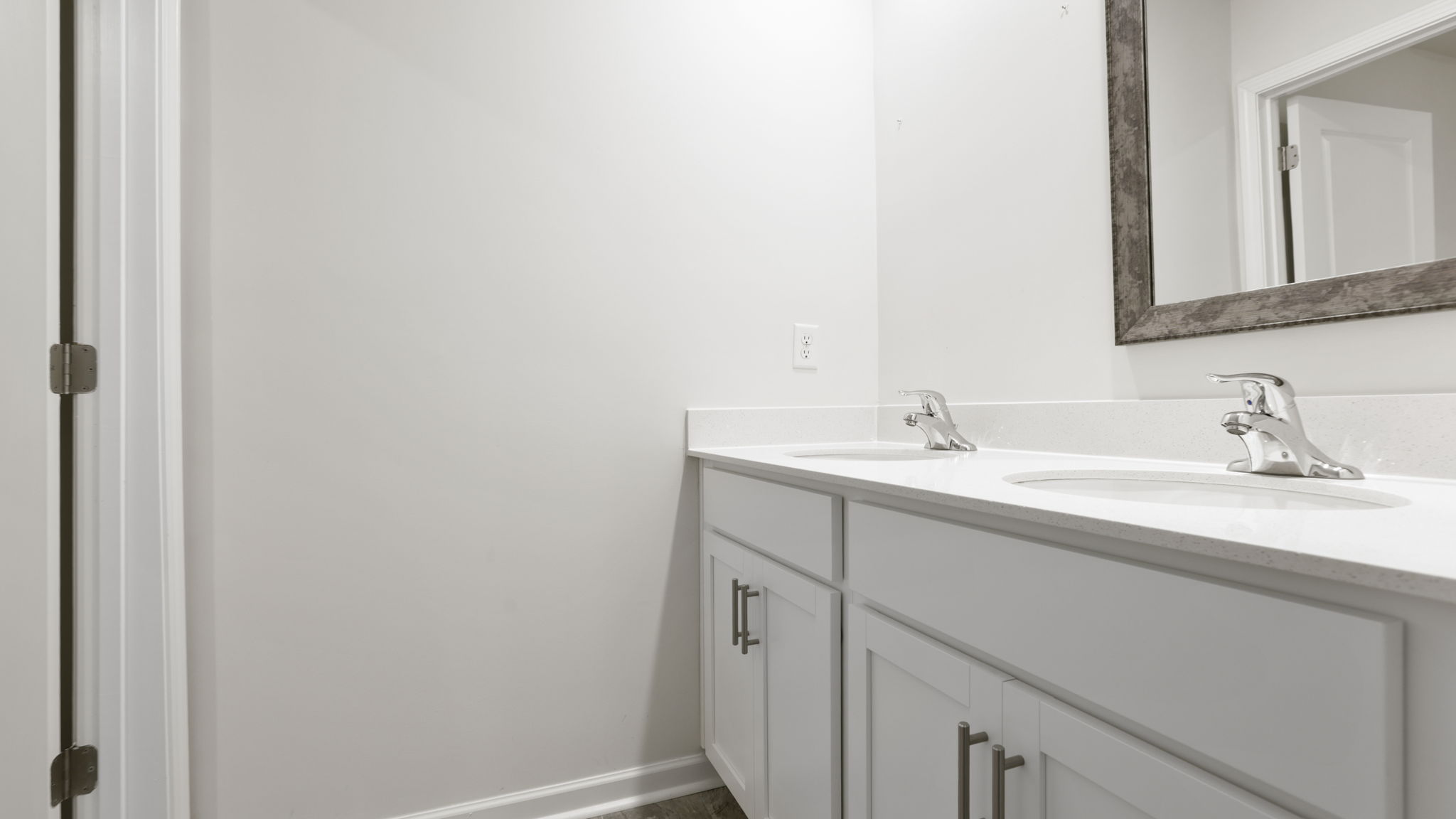 Bathroom with double vanity sink.