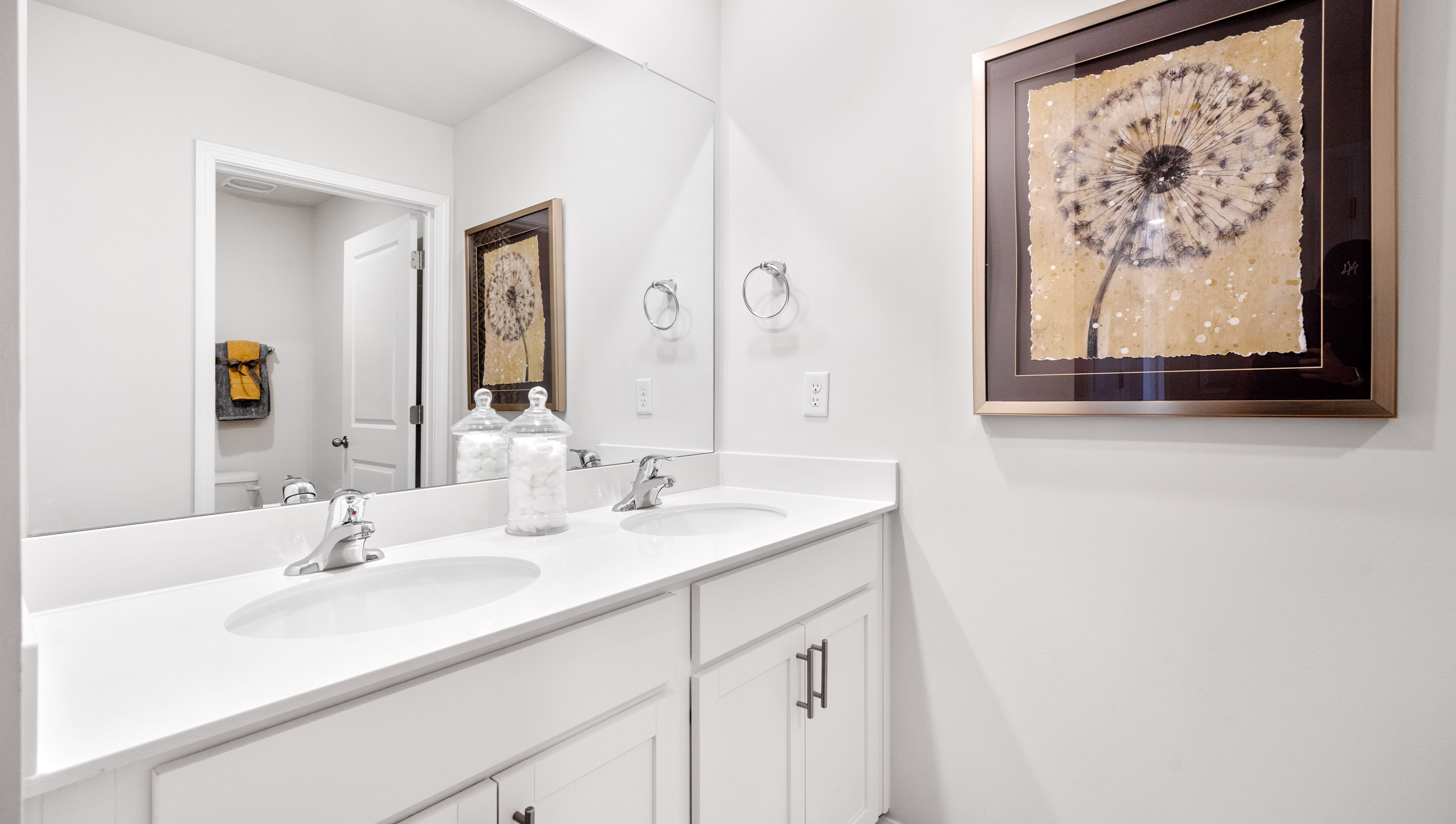 Bathroom with double vanity sink.