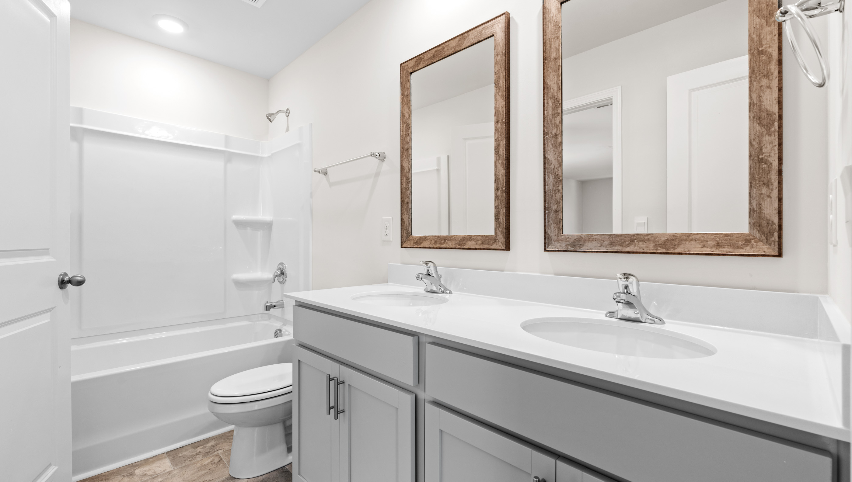 Bathroom with double vanity sink.