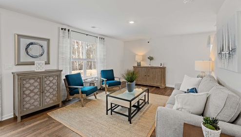 Family room with windows.