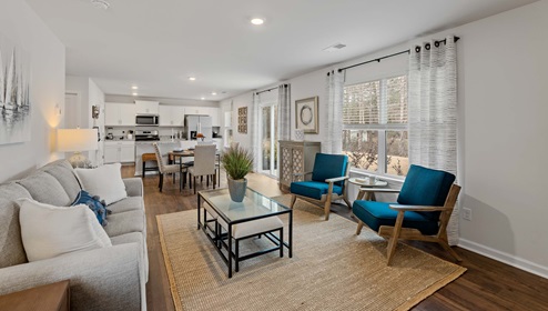 Family room with windows.