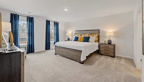 Bedroom with carpet and window.