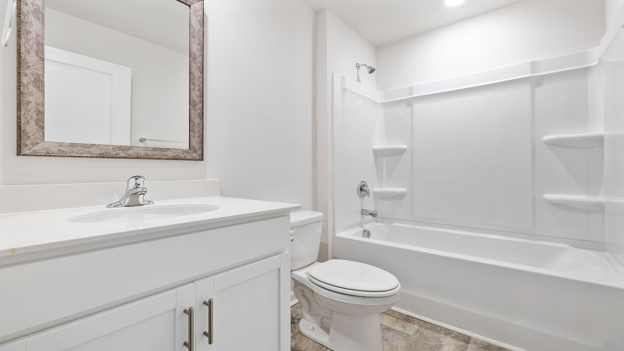 Bathroom with vanity sink.