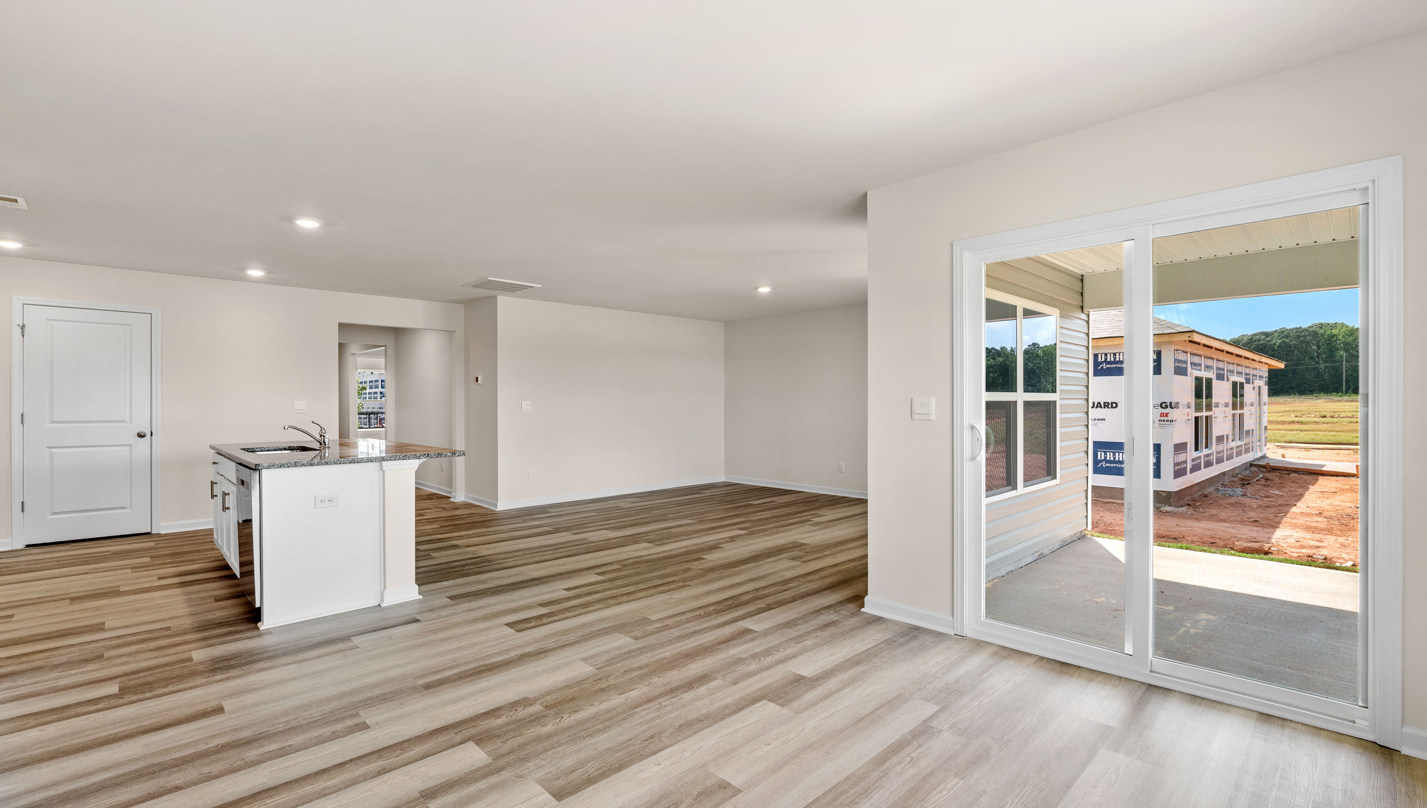 View from dining area of open floor plan.